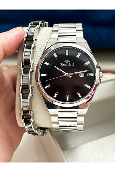 Bentini YENİ SEZON GÜMÜŞ RENK ÇELİK KORDON ERKEK KOL SAATİ BABALAR GÜNÜ HEDİYESİ SEVGİLİLER GÜNÜ HEDİYESİ