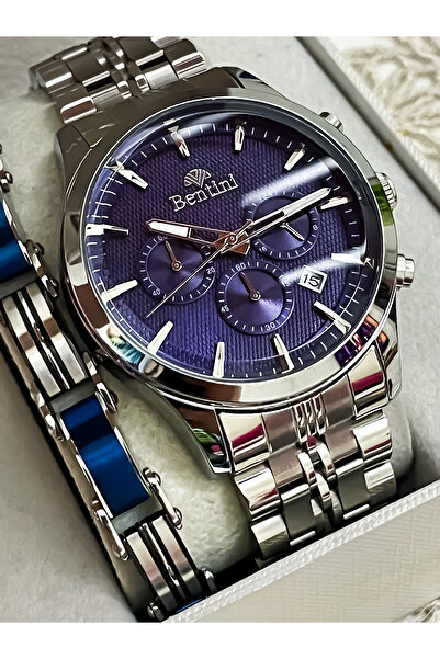 Bentini YENİ SEZON GÜMÜŞ RENK ÇELİK KORDON ERKEK KOL SAATİ BABALAR GÜNÜ HEDİYESİ SEVGİLİLER GÜNÜ