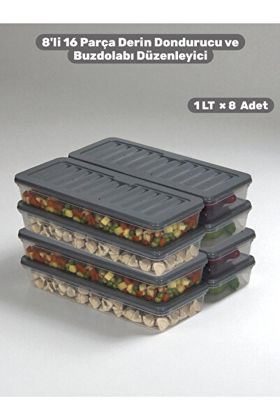 Buclee 8-Piece 16-Piece 1 Liter Deep Freezer Refrigerator Organizer Storage Container Set