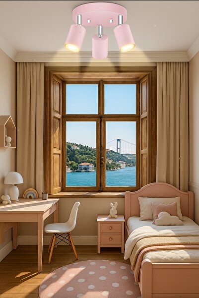 demet habek mylights Toz Pembe Üçlü GU10 LED Spot Başlık Modern Tavan Avize Çocuk Odası Bebek Odası