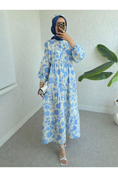 HİJABAYA Φόρεμα με μισό κουμπί με ελαστική λαβή και σχέδιο