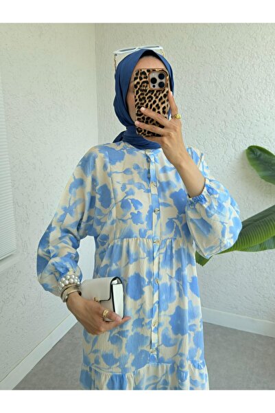 HİJABAYA Φόρεμα με μισό κουμπί με ελαστική λαβή και σχέδιο