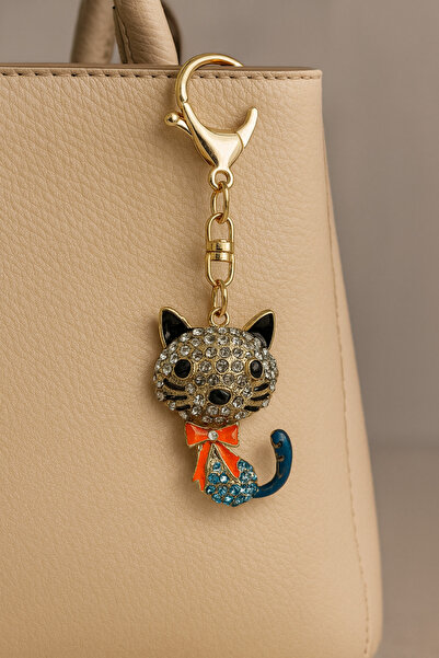 MD Moda Accessories Cute Cat Keychain with Crystal Stone