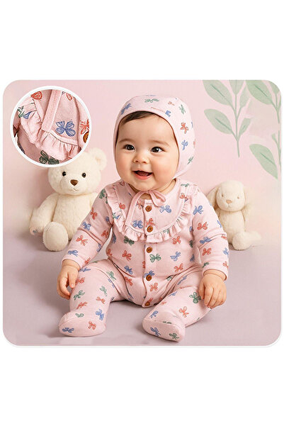 mandalinsbaby Baby Girl Romper with Bow and Ribbon Hat