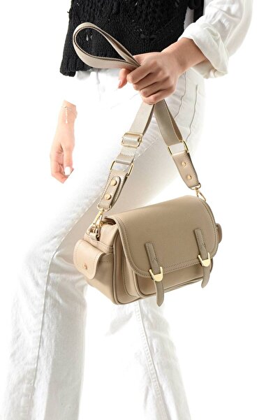 Çanta Trend Beige Women's High-Quality Leather Double Buckle Crossbody Should...