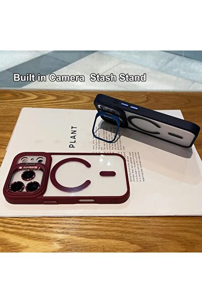 m.tk moveteck iPhone 17 Pro Kılıf Standlı Mika Magsafe Hassas Buton Metal Tuşlu + Kamera Lens Cam Hediyeli Set