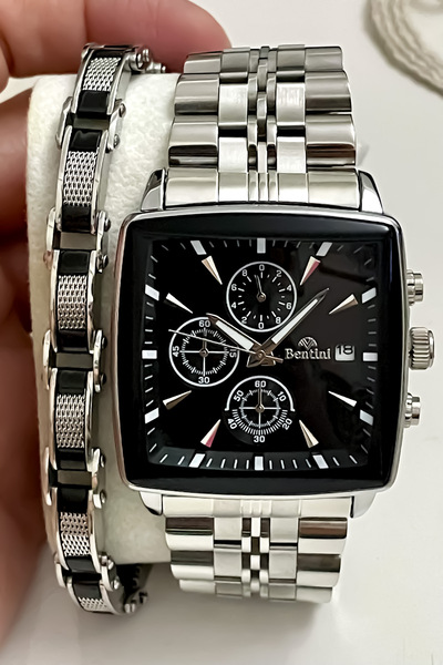 Bentini YENİ SEZON GÜMÜŞ RENK ÇELİK KORDON ERKEK KOL SAATİ BABALAR GÜNÜ HEDİYESİ SEVGİLİLER GÜNÜ
