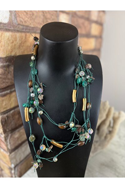 SEDEF TAKI Yeşil doğaltaşlı uzun kolye