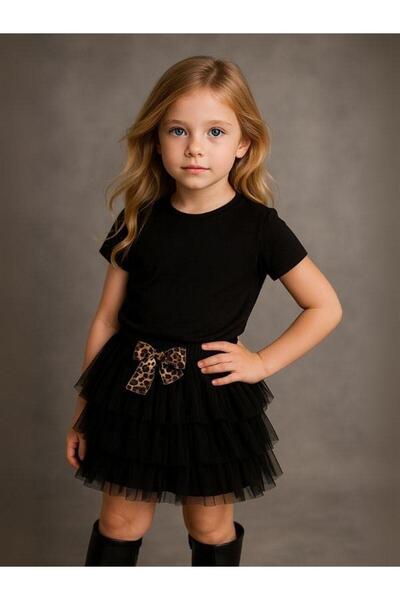 Zekids Fusta tutu cu model leopard pentru fetiță, cu detaliu de fundă