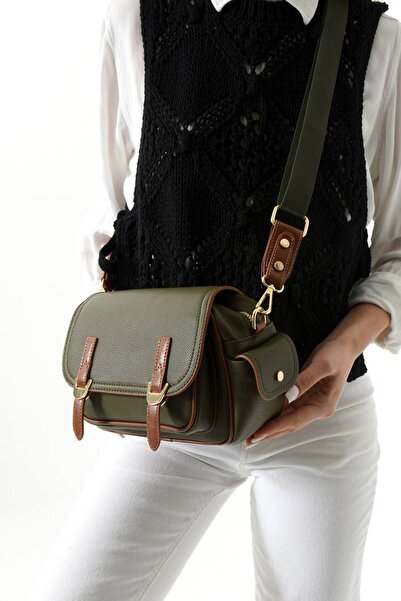 Çanta Trend Khaki Tan Double Buckle Detailed Multi-Pocket Women's Crossbody B...