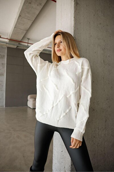 EsSo butik Women's Crew Neck Patterned Knitwear Sweater