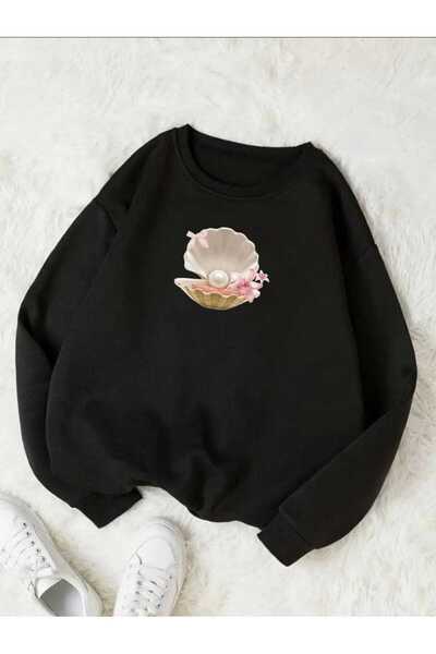 tkn your style Φούτερ Unisex Oversize με σχέδιο με μαργαριτάρια και στάμπα