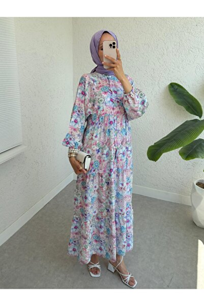 HİJABAYA Φόρεμα με μισό κουμπί με ελαστική λαβή και σχέδιο