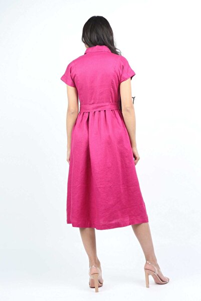 DALYDRESS فستان قميص متوسط ​​الطول سادة للنساء