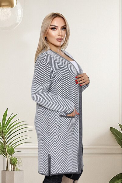 İmran Triko Knee Length Beard (Soft) Yarn Jacket - Two-Pocket Knitwear Sweater New Season Elegance