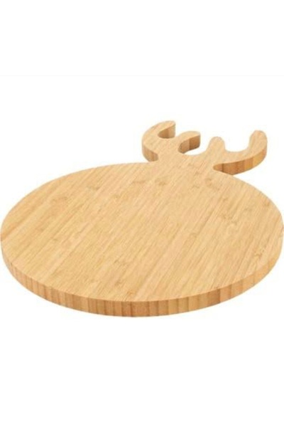 Bycomo Round Wooden Bamboo Cutting Board - Chopping Board with Deer Antler Figure Handle = 28 X 38 cm