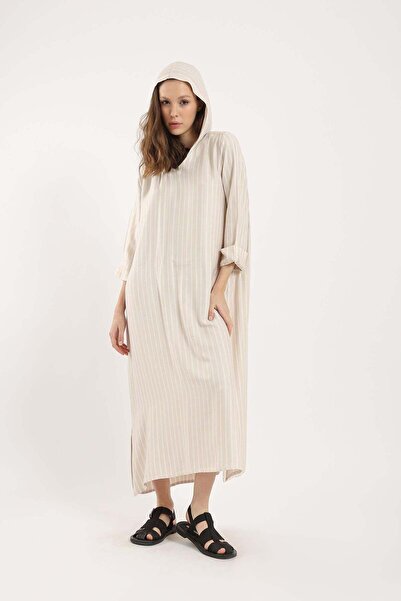 CARINA Women's Striped Midi Abaya Dress with Hood