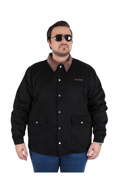 MocGrande Büyük Beden Gabardin Mont Jacket Abrigo 25902 Black