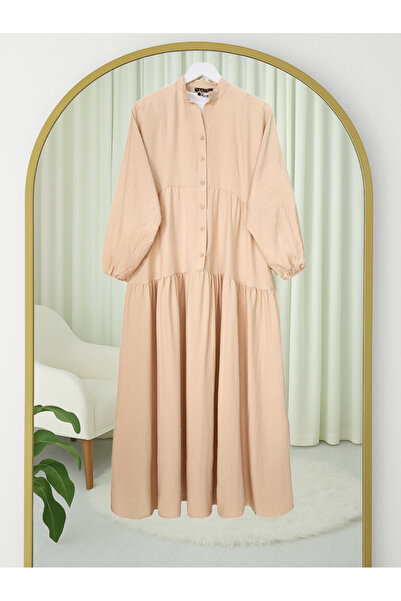 HİJABAYA Φόρεμα από βαμβακερό αιρομπίν με μισό κουμπί με γιακά δικαστή