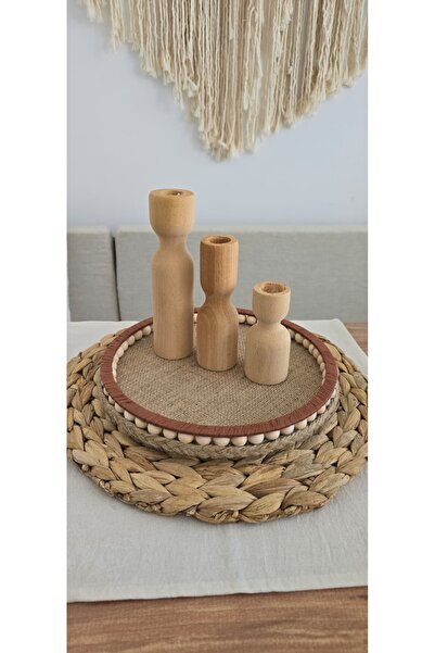 MUJA DEC El Yapımı Doğal Ahşap Boncuklu – 25 cm Makyaj-Banyo Düzenleyici-Sunu...