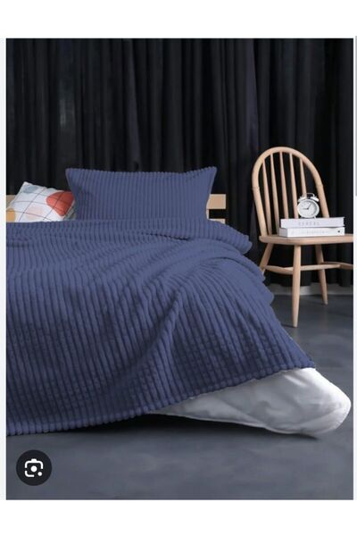 AKSU MODERN LINE 2 parça tek kişilik battaniye set lacivert 150x220 50x70 yastık kılıfı