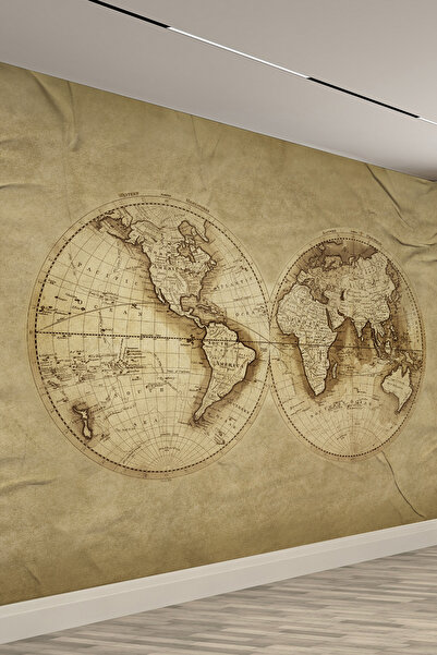 dreamwall Vintage Dünya Haritası Duvar Kağıdı – Tek Parça, Özel Ölçü, Retro D...