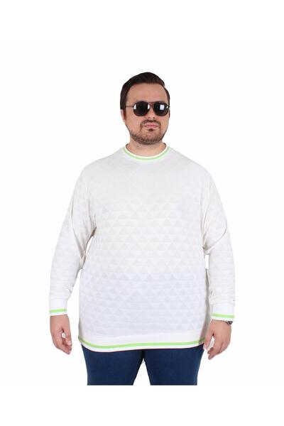 MocGrande Men's Plus Size Crew Neck Knit Sweater Diamond 25200 Ekru