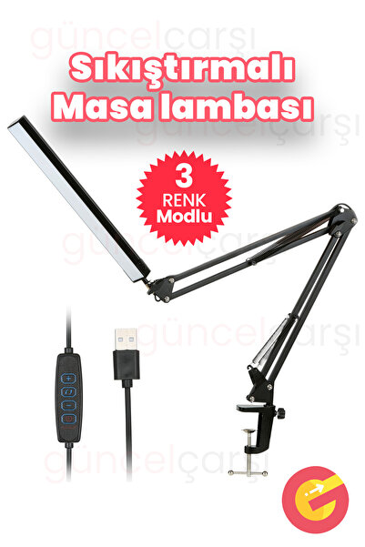 ShopMonkey Sıkıştırmalı Metal 3 Renk Modlu Katlanabilir LED Işık Klipsli Masa...