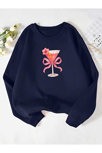 tkn your style Hanorac oversize unisex cu imprimeu floral în formă de pahar