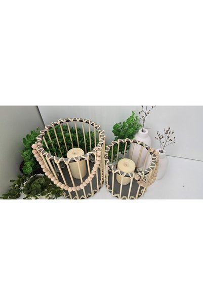 MUJA DEC Doğal El İşçiliği Bambu Fener Sepet,Mumluk,Saksı 2li 25ve15cm