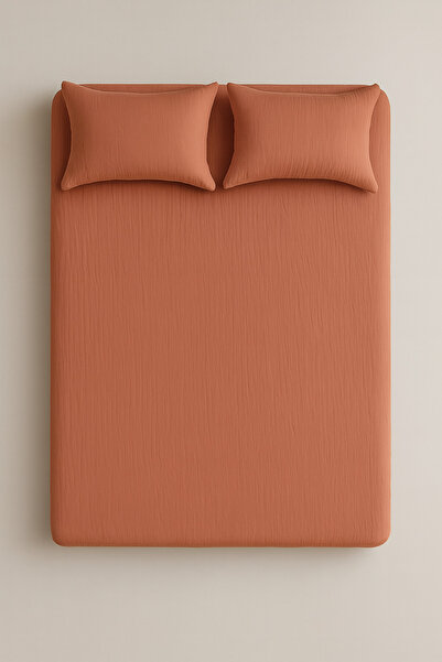 sutra 100% Cotton Muslin Fabric Double Fitted Sheet Set