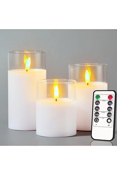 X LOT Glass Battery Operated LED Flameless Candles with Remote and Timer