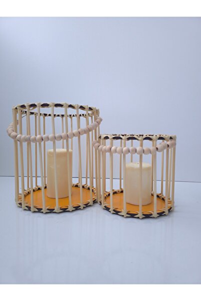 MUJA DEC Doğal El İşçiliği Bambu Fener Sepet,Mumluk,Saksı 2li 25ve15cm