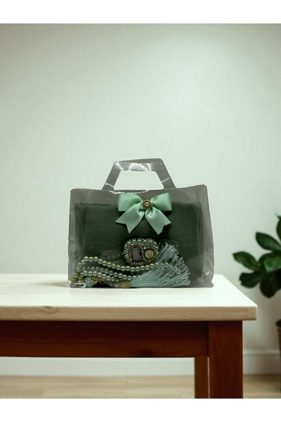 Hac AVM Çanta Görünümlü Kutulu Taşlı Zikirmatik, İnci Tesbih ve Şal Hediyelik...