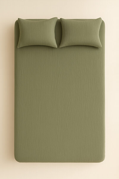 sutra 100% Cotton Muslin Fabric Double Fitted Sheet Set