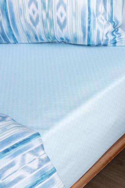 Madame Coco New Season Daine Double Printed Duvet Cover Set - Light Blue