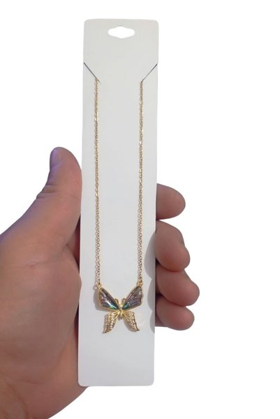 Satış Diyarı Butterfly Figured Zircon Stone Gold Color Chain Women's Necklace Non-Tarnish Steel