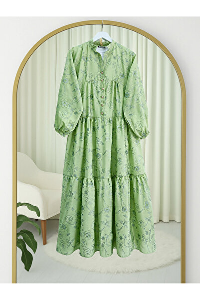 HİJABAYA Φόρεμα με ελαστικό μανίκι με μισό κουμπί, εμπριμέ ζακάρ