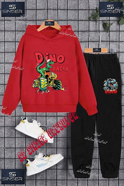 SS SİNSER Children's Unisex'Dino Racer' Custom Printed Hooded Tracksuit Set