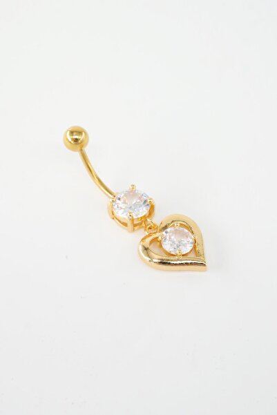 By Zeyna Aksesuar Kadın 316L Cerrahi Çelik Altın Kaplama Kalpli Göbek Piercing – Zirkon Taşlı