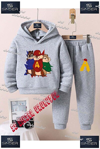 SS SİNSER Παιδικό Unisex Σετ Φόρμας με Κουκούλα "ALVIN 3LU SQUIRREL COLORFUL ...