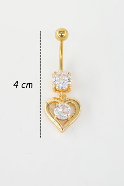 By Zeyna Aksesuar Kadın 316L Cerrahi Çelik Altın Kaplama Kalpli Göbek Piercing – Zirkon Taşlı