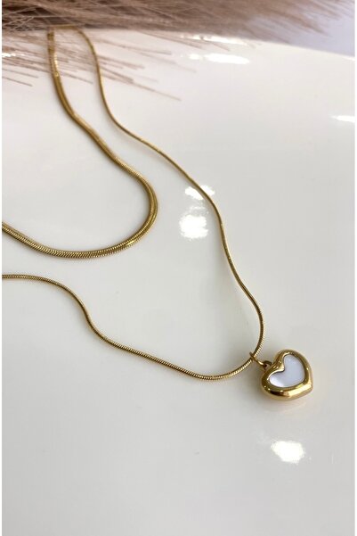 JustGAF سلسلة إيطالية باللون الذهبي مع تفاصيل قلب مكونة من صفين من الفولاذ (ق...