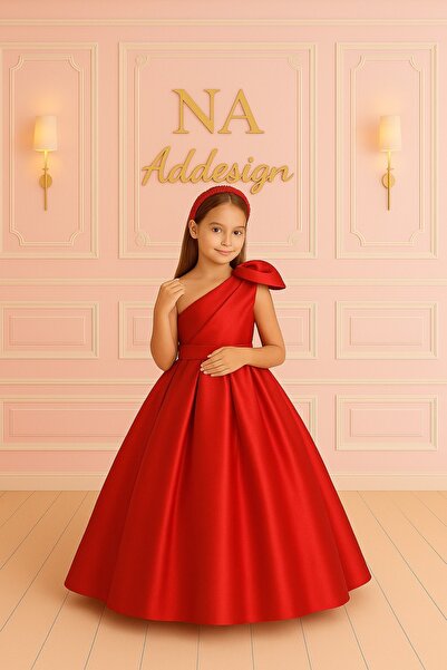 NA ADDESIGN One Shoulder Bow Detail Luxury Satin Children Evening Dress- 6 Color Options