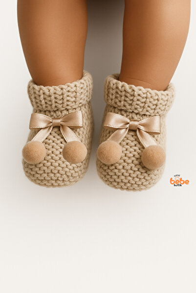 Trend Bebe Butik Kız Erkek Bebek Triko Patik – Ponponlu Fiyonklu Örgü Bebek Patik Çorap 1 Yaş Bebek Patiği