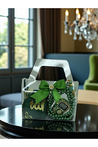 Hac AVM Çanta Görünümlü Kutu İçinde Mini Kuran, İnci Tesbih ve Taşlı Zikirmatik Hediyelik Set