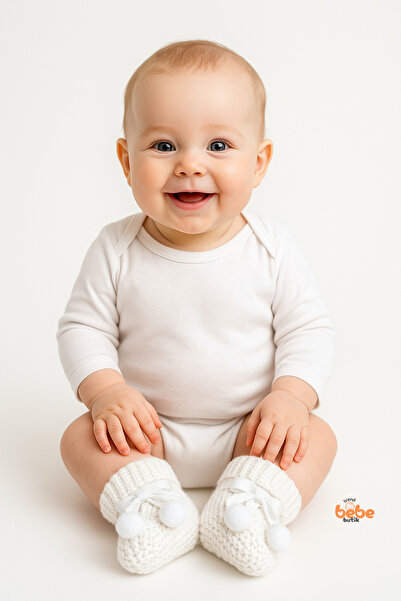 Trend Bebe Butik Kız Erkek Bebek Triko Patik – Ponponlu Fiyonklu Örgü Bebek Patik Çorap 1 Yaş Bebek Patiği