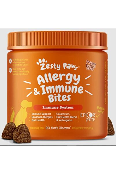 Zesty Paws لدغات حساسية ومناعة الكلاب - الفول السوداني - 90 قرصًا
