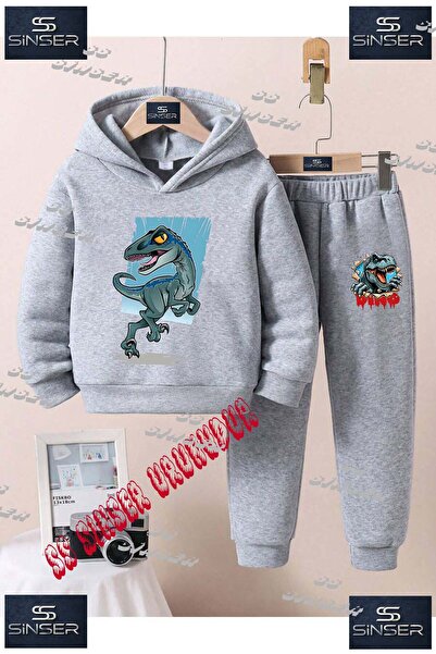 SS SİNSER Children's Unisex "Dinosaur Turquoise Canvas" Special Printed Hoode...