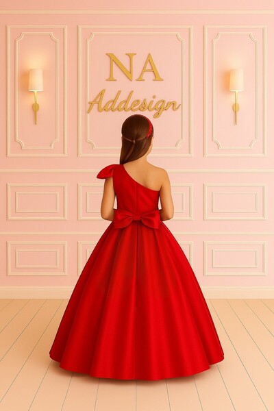 NA ADDESIGN One Shoulder Bow Detail Luxury Satin Children Evening Dress- 6 Color Options